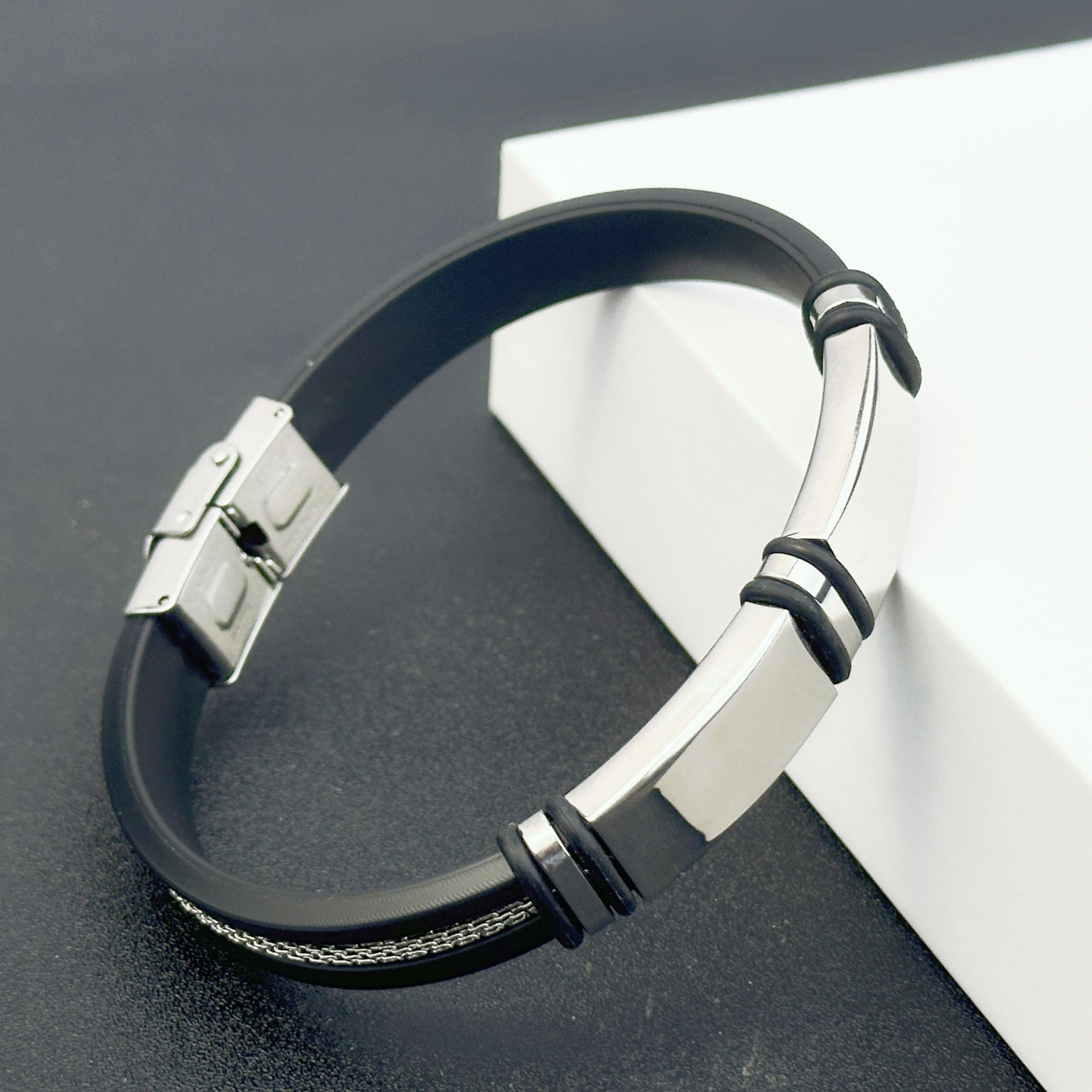 Double Tone Stainless Steel Bracelet with Silicone Strap